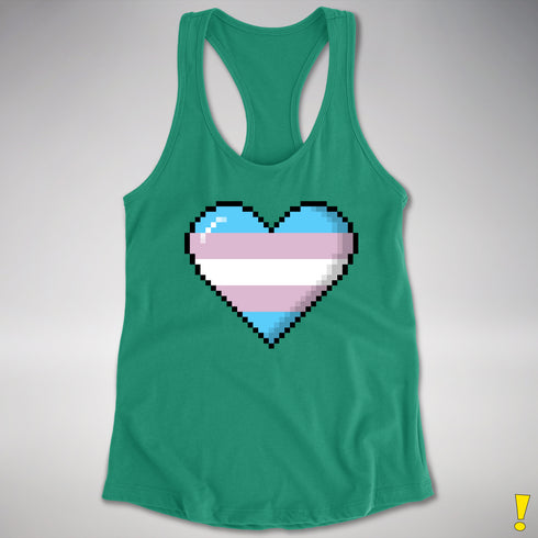 Transgender Pride 8-Bit Pixel Heart Racerback Tank - Kelly Green